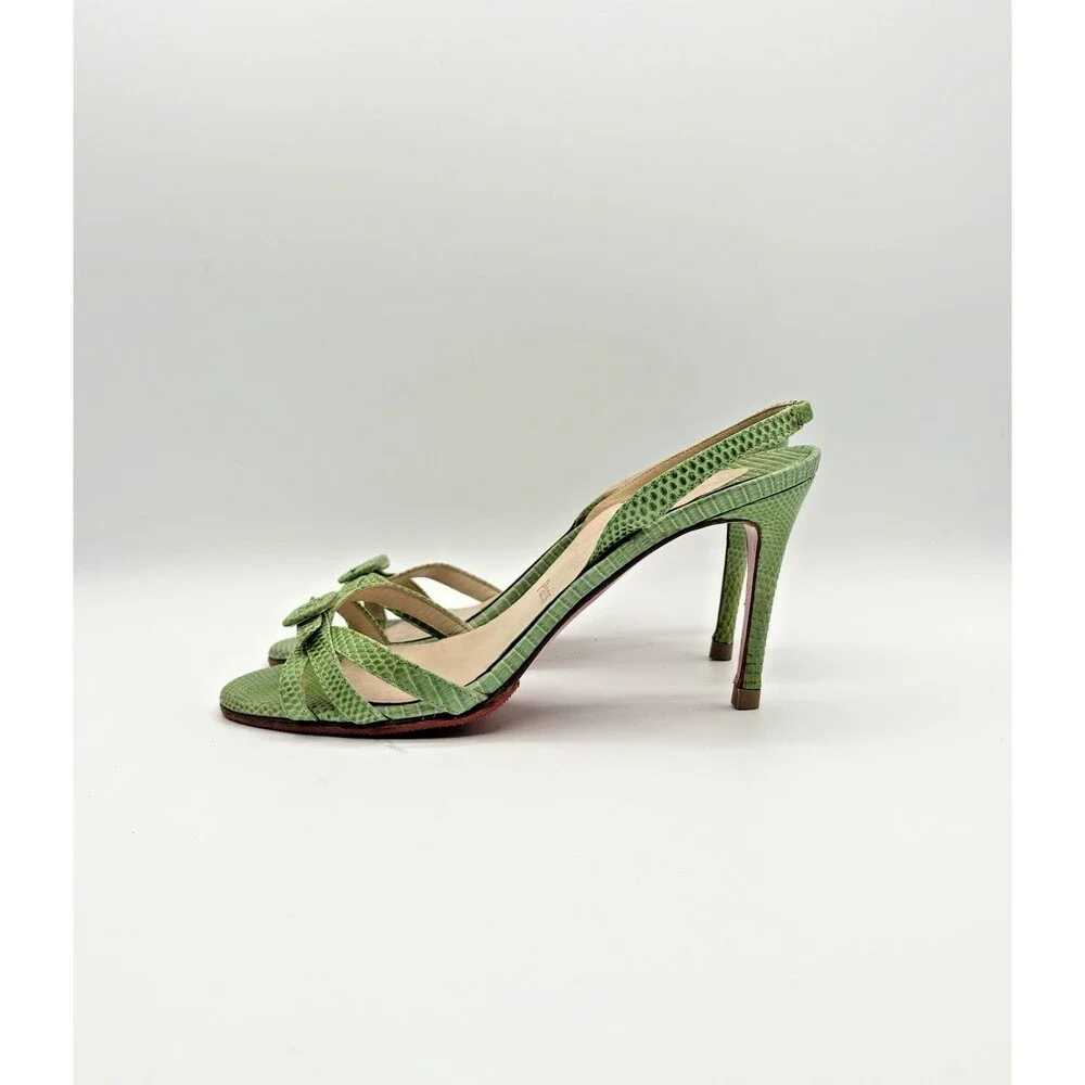 Christian Louboutin Green Python Slingback Heels w/ Buckle Accent Size EU 38